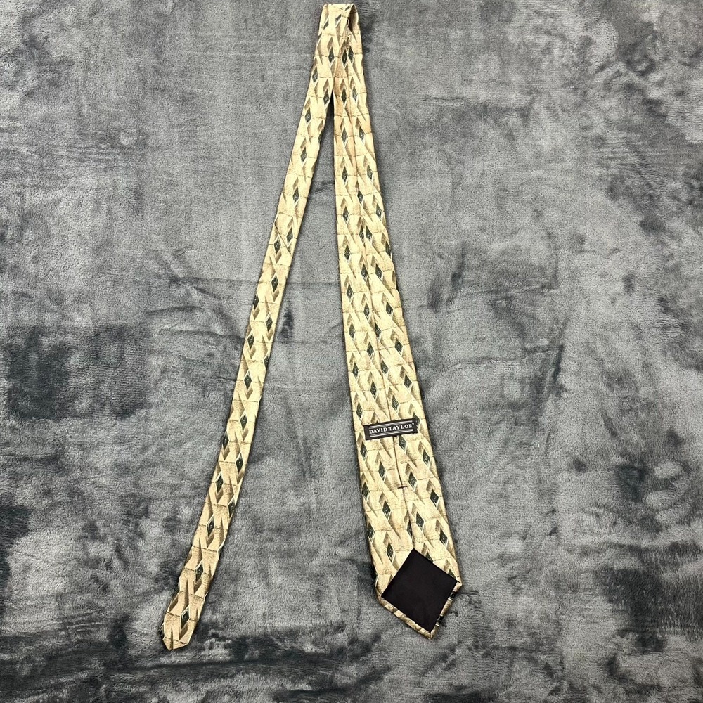 David Taylor Tie Brown Yellow Geometric Diamond Polyester